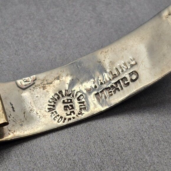 VTG Taxco Castaneda Sterling Silver 925 Turquoise Inlay Panel Bracelet 7" - Picture 4 of 9